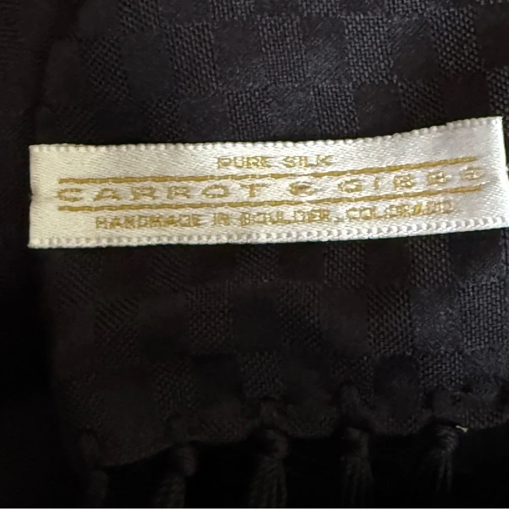 Carrot & Gibbs Pure Silk Hand Made Black & Cream Polka Dot Scarf w/Fringe
